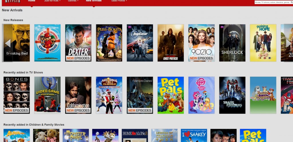 Netflix.com new arrivals as of Jan 4th 2013, the Canadian version.