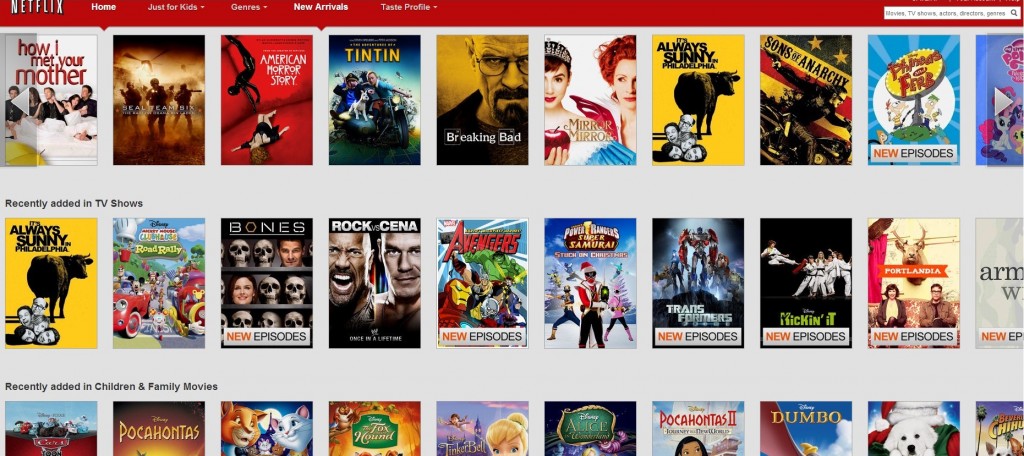 Netflix.com new arrivals as of Jan 4th 2013, the US version.